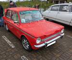 Hillman IMP aus dem Jahr 1973. Hillman aus Coventry war eine Automobilmarke der umfangreich aufgestellten Rootes-Gruppe. Der Kleinwagen IMP war von 1963 bis 1976 im Verkaufsprogramm von Hillman. Serienm��ig war das Auto mit einem, im Heck verbauten,  ...