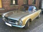 Mercedes Benz W113 (E28) 280SL in einer eleganten goldfarbenen Lackierung.