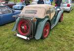 Heckansicht eines MG TA. Hog's Head Classic car meeting am 06.07.2024 in Llantillio Crosseny/South-Wales.
