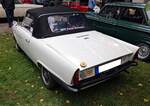 Heckansicht eines NSU Wankelspider aus dem Jahr 1966 im Farbton gletscherwei�. Oldtimertreffen Theater an der Niebu(h)rg in Oberhausen /Rhld. am 18.10.2026.
