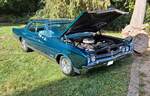 Oldsmobile Delta 88 Sedan im Farbton forest mist aus dem Jahr 1966. �ber dem Delta 88 war in diesem Modelljahr nur noch der Delta 98 angesiedelt. Der V8-Motor hat einen Hubraum von 425 cui (6965 cm�) und bot, je nach Vergaserbest�ckung ein Leistungss ...