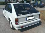 Heckansicht eines Opel Kadett D GTE im Farbton polarwei�. Oldtimertreffen Nordstern Klassik in Gelsenkirchen am 16.08.2026.
