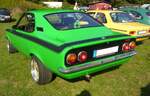 Heckansicht eines Opel Manta A GT/E im Farbton signalgrün. Oldtimertreffen auf dem Gelände des Bikertreffs Mutter Vogel in Marl am 28.09.2025.