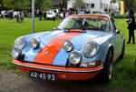 Porsche 911, Rallye in Gulf Design, Frühlingserwachen der Interessengemeinschaft Oldtimer Grenzland. 1.5.2023 Geilenkirchen Loherhof