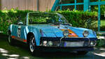 VW Porsche 914 aus dem Jahr 1972,  legend�ren Gulf-Look, am 1.5.2026 auf dem Show / Parkplatz des Fr�hlingserwachen der Oldtimerfreunde Grenzland,  Loherhof Geilenkirchen