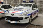 Peugeot als Polizeifahrzeug, gesehen in Lourdes im September 2015