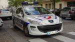 Peugeot als Polizeifahrzeug, gesehen in Lourdes im September 2015