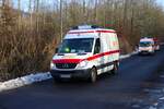 ASB Wetterau Mercedes Benz Sprinter KTW beim Abrücken am 31.01.26 nach einer Großübung in Büdinger Gewerbegebiet