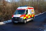 ASB Wetterau Mercedes Benz Sprinter KTW beim Abrücken am 31.01.26 nach einer Großübung in Büdinger Gewerbegebiet