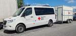 =MB Sprinter des DRK KV GELNHAUSEN-SCHLÜCHTERN mit einem Tandemachshänger vom DRK-Landesverband HESSEN, gesehen auf dem Parkplatz der 2025er Rettmobil in Fulda