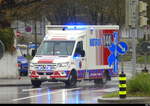 Mercedes Rettungswagen unterwegs in der Stadt Zürich am 14.03.2026