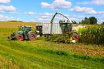 LU Schmidt Ronneburg Claas Jaguar 950 mit Orbis 750 Maisgebiss (nagelneu) mit Fendt Abfahrern beim Mais Häckseln am 06.09.25 rund um Ronneburg