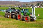 LU Schmidt Ronneburg Fendt Vario 728 mit BSA Ausbringerfass und BOMECH Schleppschuh beim Gärrerste Ausbringen am 06.03.26