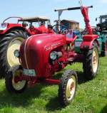 eine Rotnase, Porsche Junior, steht in Fulda-Harmerz, Juni 2014