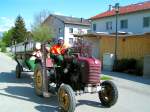STEYR84 (18er) tuckert auf einer Nebenstrasse mit soeben gef�llten Baumst�mmen entlang; 080503