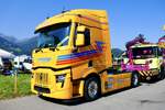 Eine Renault E-Tech Zugmaschine von Wohlwend am 27.6.26 beim Trucker Festival Interlaken.
