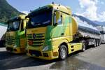 Zwei MB Actros Tanksattelschlepper von Thommen+Fuhrler am 26.6.22 beim Trucker Festival Imterlaken.