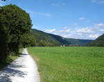 der Donauradweg führt durch das schöne Donautal im Bereich der Schwäbischen Alb, Aug.2007