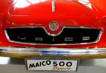 Maico-Werke Pf�ffingen, K�hlerfront mit Logo und Schriftzug am Oldtimer-Kleinwgen  Maico 500 Sport , Baujahr 1958, Dez.2014