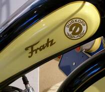 Drkoppwerke AG Bielefeld, Tankaufschrift und Logo am Moped  Fratz  von 1957, die 1901 gegrndete Firma gehrte zu den Pionieren der deutschen Motorradindustrie und produzierte bis 1960, Jan.2015