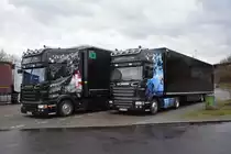 B-FX 2240 + B-FX 2230 (Scania) steht am 10.01.2015 auf dem Rastplatz der Avus in Berlin.