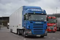 RO-AJ 708 (Scania R420) steht am 10.01.2015 auf dem Rastplatz der Avus in Berlin.