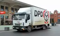 Eurocargo von DPD steht zur Entladung in Fulda, Januar 2015