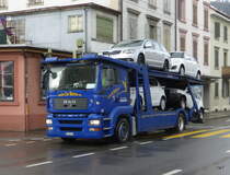 MAN Autotransporter unterwegs in der Stadt Biel am 30.01.2015