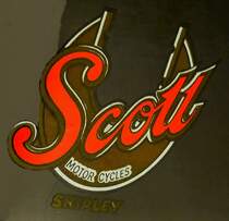 Scott Motor Cycle Co.Ltd., Tankaufschrift an einem Oldtimer-Motorradvon 1949, die britische Marke existierte von 1909-69, Feb.2015