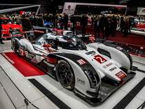 Audi R18 e-tron LeMans Rennwagen. Autosalon Genf 2015