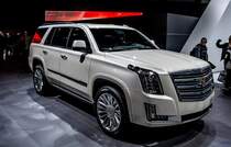 Cadillac Escalade, Rückansicht. Foto: Autosalon Genf 2015 März.