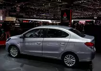 Mitsubishi Attrage (Stufenheck Space Star / Colt), gesehen auf dem Autosalon Genf, März 2015.