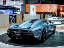 Rückansicht des Koenigsegg Regera. Foto: Autosalon Genf 2015.