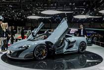 McLaren MP4-12C 675LT (Long Tail), Heckansicht. Foto: Autosalon Genf 2015.