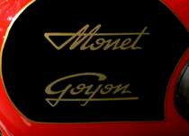 Monet Goyon, Tankaufschrift an einem Oldtimermotorrad, der franzsische Motorradhersteller produzierte von 1917-57, Mai 2015