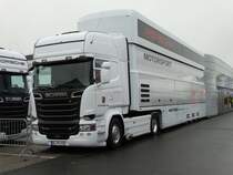 Scania Porsche Motorsport LKW am 03.05.15 auf dem Hockenheimring beim DTM Rennen 