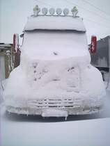 Der Volvo NH12 ist eingeschneit am 30.01.2010 auf Rügen
