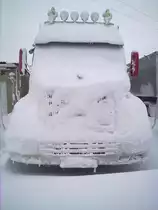 Der Volvo NH12 ist eingeschneit am 30.01.2010 auf Rügen
