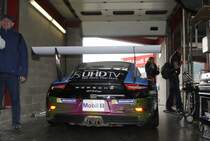 Porsche 911 (Type 991) GT3 Cup Car in der Box, Porsche Carrera Cup Great Britain, Supportrace bei den FIA WEC 6h Spa Francorchamps 2.Mai 2015