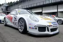 Porsche 911 (Type 991) GT3 Cup Car im Fahrerlager, Porsche Carrera Cup Great Britain, Supportrace bei den FIA WEC 6h Spa Francorchamps 2.Mai 2015