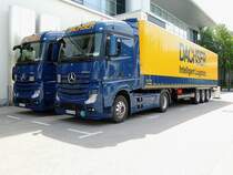 ACTROS 1845  Doppel  von Dachser Intelligent-Logistics auf der Transport-Logistic in München; 150508