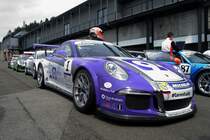 Porsche 911 (Type 991) GT3 Cup Car im Fahrerlager, Porsche Carrera Cup Great Britain, Supportrace bei den FIA WEC 6h Spa Francorchamps 2.Mai 2015