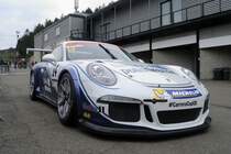 Porsche 911 (Type 991) GT3 Cup Car im Fahrerlager, Porsche Carrera Cup Great Britain, Supportrace bei den FIA WEC 6h Spa Francorchamps 2.Mai 2015