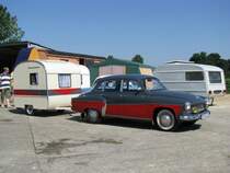 Pkw Wartburg 311 (Limosine) mit Campinganhnger aus dem Landkreis Prignitz, Beuster 27.07.2008

