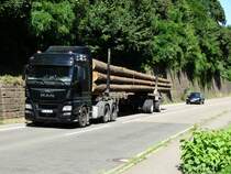 Ein zweiter MAN TGX mit Rundholz am 10.07.15 bei Neckargemünd 