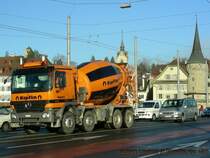 Ein MB Actros (3746) der Firma N�pflin mit Betonmischer als Aufbau.