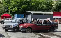 Unfallsimulation mit einem Citroen Visa und Renault 19, aufgenommen am 27.06.2015