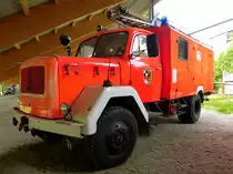Feuerl�schfahrzeug KHD, Baujahr 1965, war bis 2011 im Einsatz, luftgek�hlter 6-Zyl.Diesel mit 7412ccm und 125PS, Museum Fichtelberg, Aug.2014