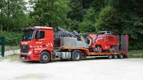 MB Actros der Firma  KUTTER  mit Goldhofer-Auflieger, Juli 2015