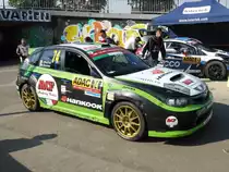 Subaru Impreza WRX STi (Enrico Brazzoli / Maurizio Barone) im Servicepark der Deutschland-Rallye, 23.08.2015